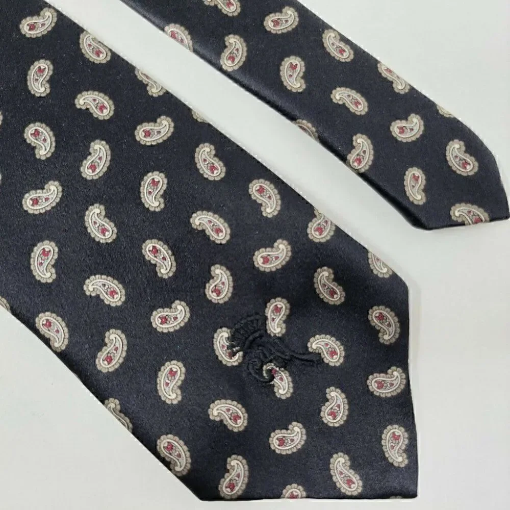 COUNTESS MARA SISTINE SATIN SILK TIE BLACK PAISLEY PATTERN 3.5